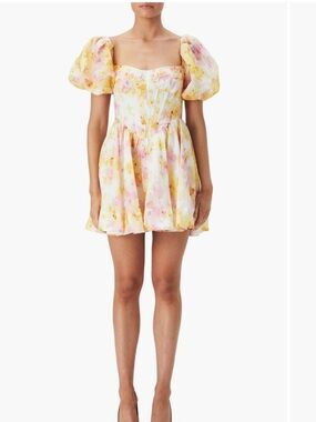 Bardot Yellow Floral Mini Dress with Pink Accents- size 10. Flirty and feminine.